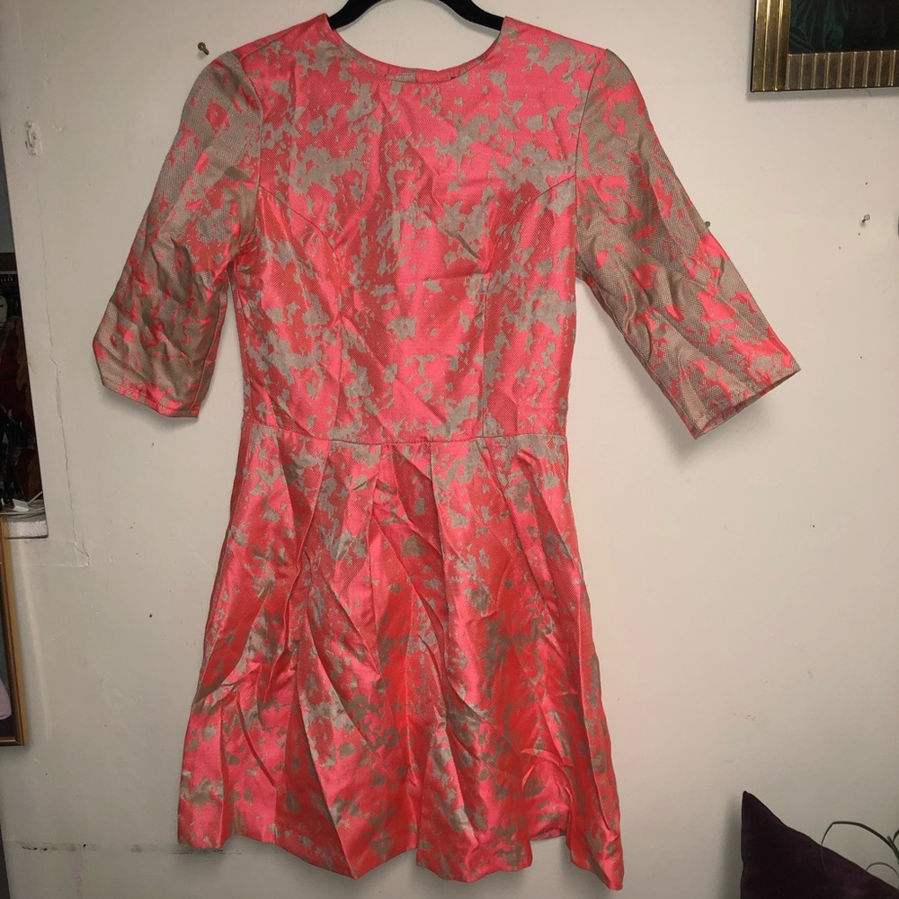 ASOS quarter sleeve cream and pink dress.